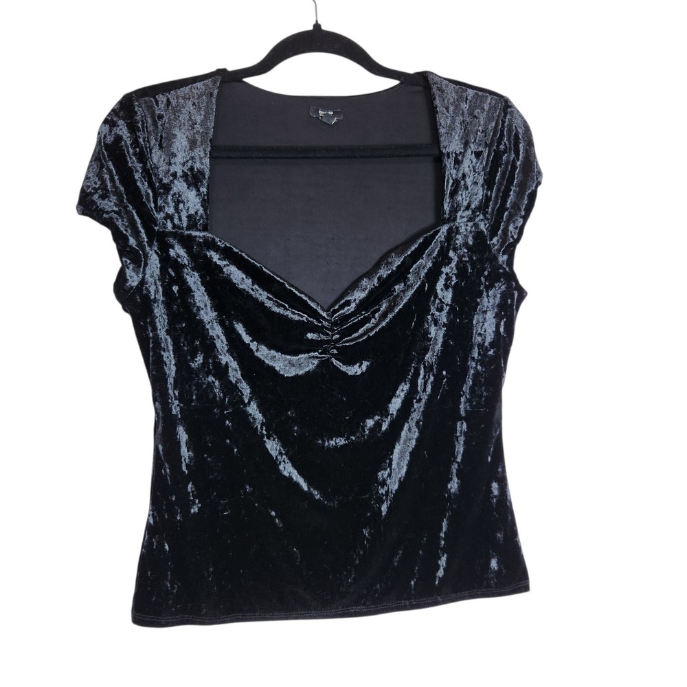 Express Body Contour Black Crushed Velvet Sweetheart Neck Cap Sleeve Top Large